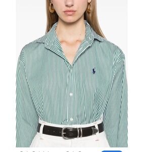 Ralph Lauren  Womens Green White Strip Button Down Shirt Sporty & Rich 8